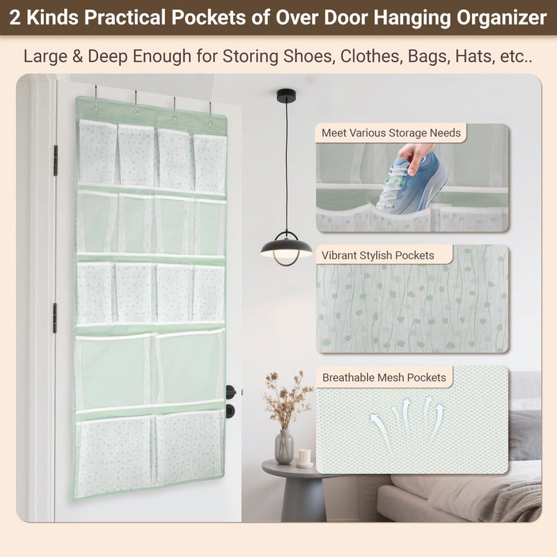 KANCNT 16 Pockets Over Door Hanging Organizer,Back of Door Shoes Organizer with 4 Kind of Pouches,Behind Closet Hanging Shelf Holder for Sock,Hat,Underwear,Travel Outfit,Storage Organization for Home,Dorm,RV - Image 4